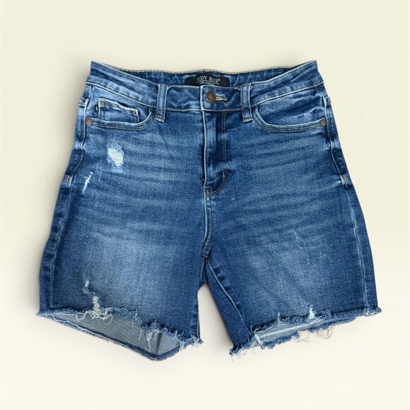 Judy Blue Pants - Judy Blue Distressed Cutoff Denim Shorts Raw Hem Stretch Size Small Mid-Rise